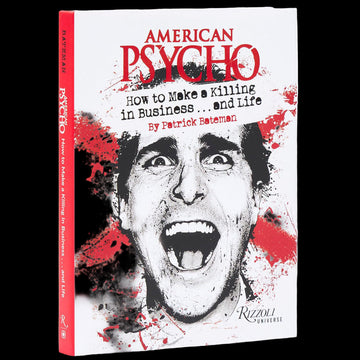 Book cover of 'American Psycho' with a stylized face and red accents on a white background
